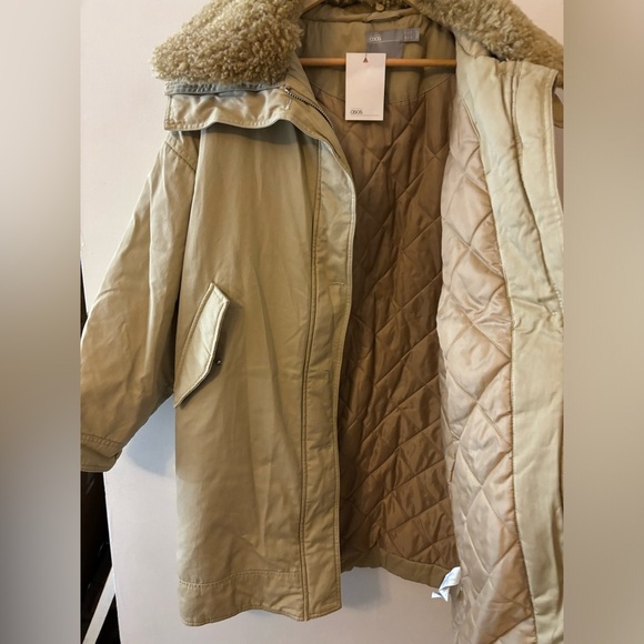 NWT ASOS Khaki Sherpa Collar Midi Parka - Picture 6 of 7